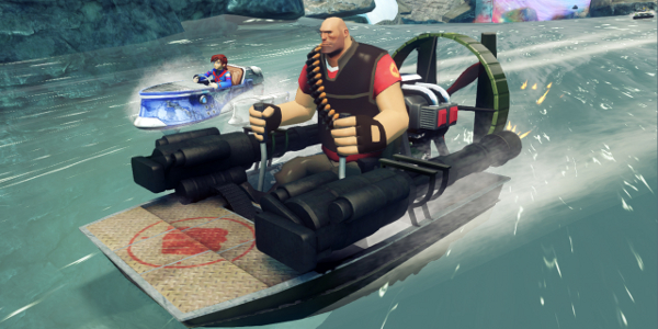 Naturally, Heavy's boat is propelled by miniguns.