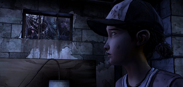 To avoid spoilers, most of these screenshots are images of Clem looking at things. Here she is looking at a window that is a bit purple.