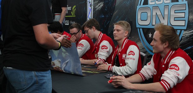 Mousesports (as was) signing table at ESL One