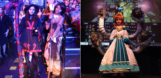 Cosplays from League of Legends and Smite - left to right you've got Lulu, Nidalee and Scylla