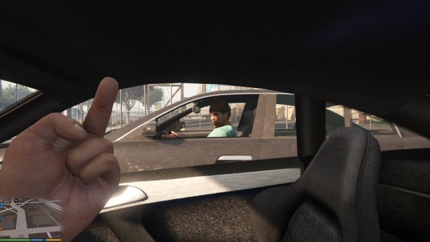 Giving the finger to people from your car will cause them to swear at you, protest, drive off, or come to beat you up. Also, 'E' makes you say context sensitive things, and pedestrians will respond to your questions with a sometimes dizzying variety of dialogue.