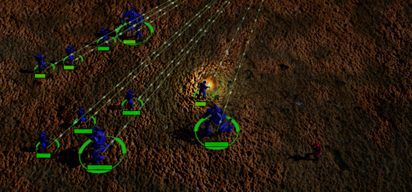 Spot the enemy, (you won't) win a prize! When a bright red unit blends this much into the scenery while zoomed right in, the graphics have issues. And no, there's no gamma control in the options to help out.