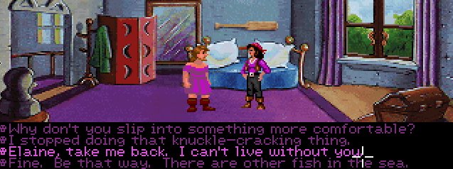 Every single relationship I've ever had, has fundamentally been Elaine and Guybrush. The dress thing only happens occasionally.